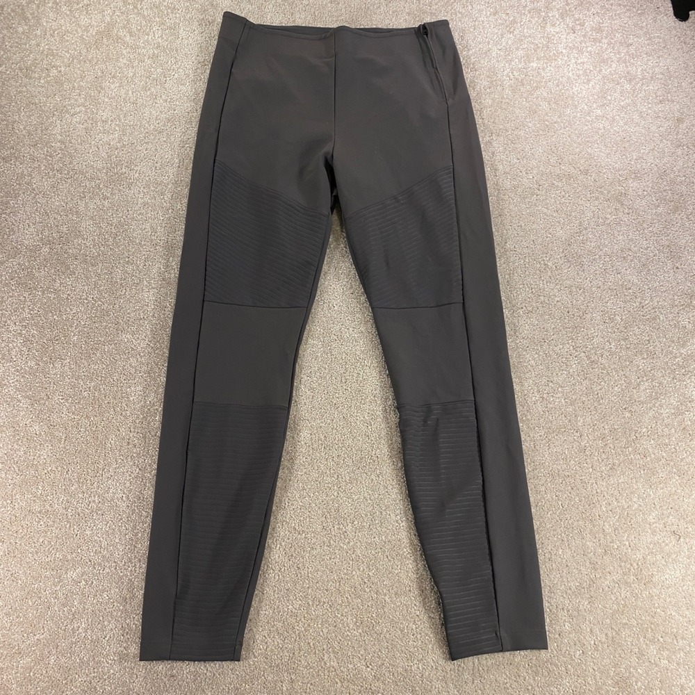 Athleta Moto Leggings Womens 10 Gray Ribbed Side Zip Active Pants‎